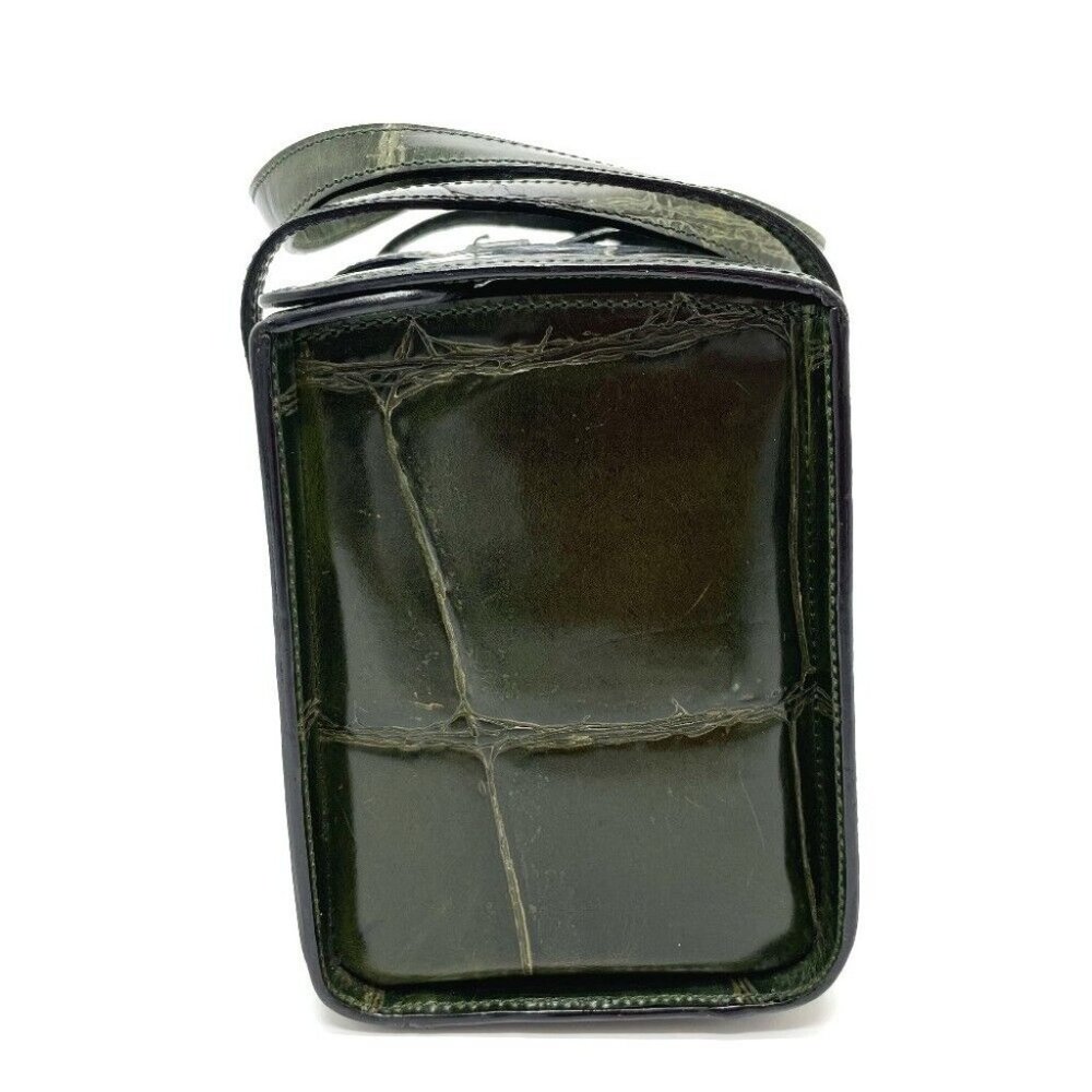 AUTHENTIC CELINE Croco embossed vintage Vanity box type Hand Bag Leather Green - Picture 3 of 8